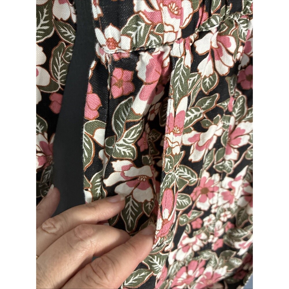 Outerknown Wander Linen & Cotton Romper Shorts Small Black Pink Floral Cottage - Picture 8 of 16